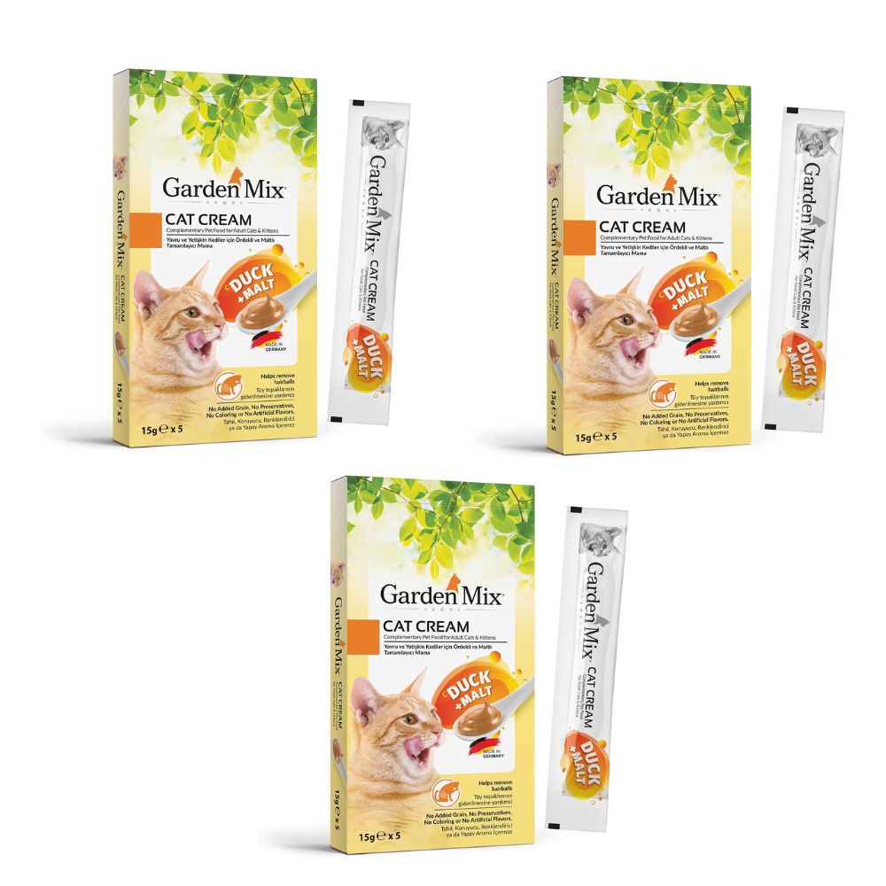 Gardenmix Yetişkin ve Yavru Kediler için Ördekli ve Maltlı Sıvı Kedi Ödül Maması 3'lü Set